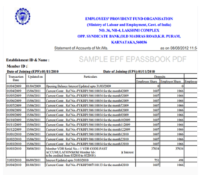 sample of EPF passbook